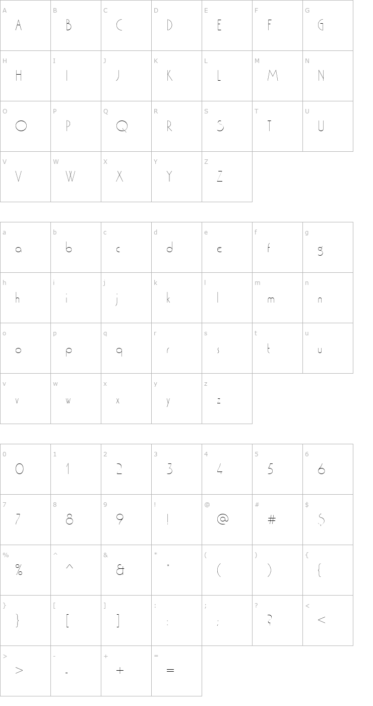 Character Map WashingtonDExtLig Font