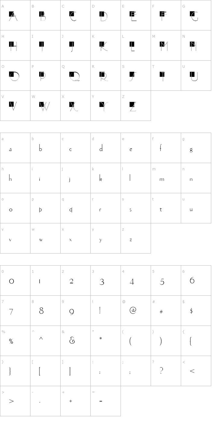 Character Map WashingtonSquareNF Font