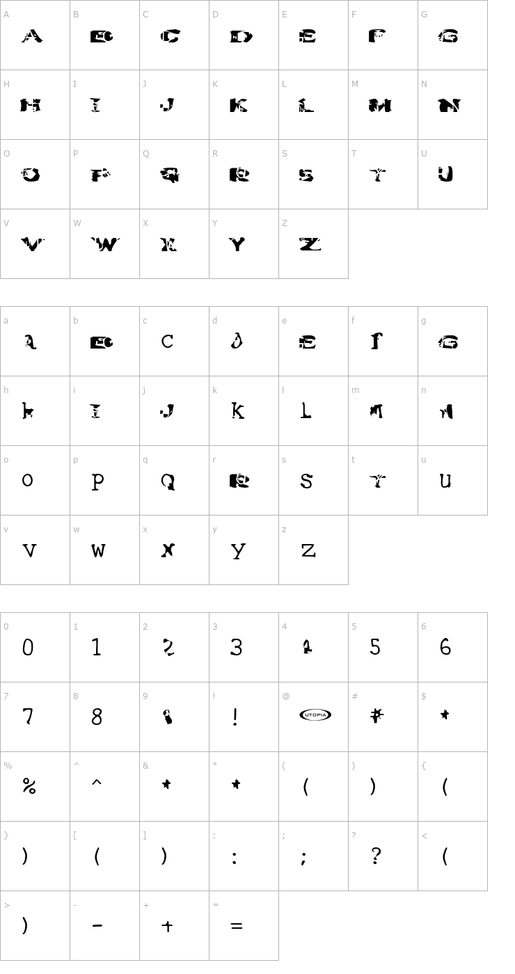 Character Map Water Torture Font