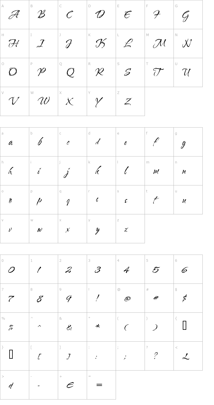 Character Map WaterBrushROB Font
