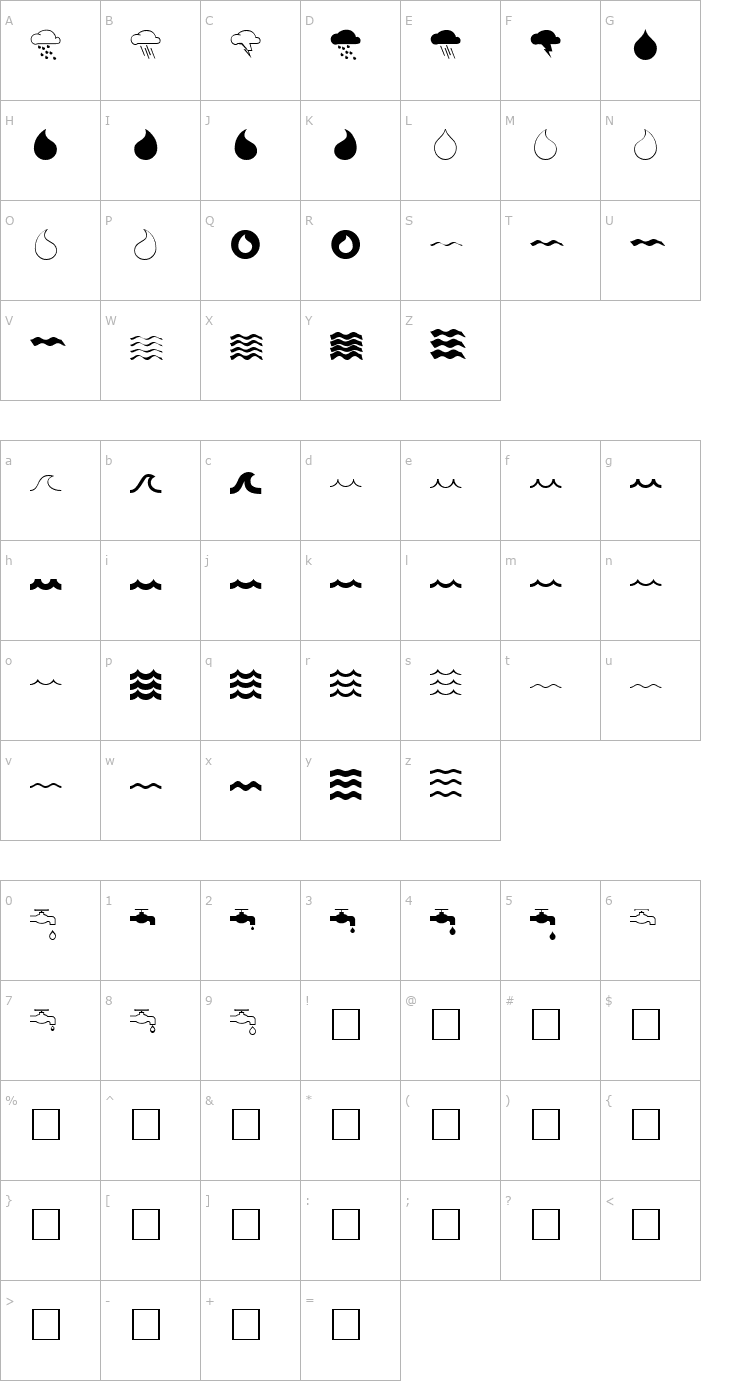 Character Map WaterFont Regular Font
