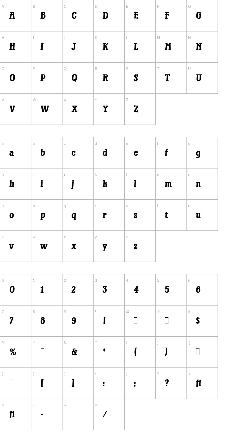 Character Map Waterloo Bold LET Plain1.0 Font