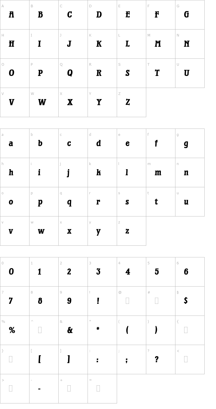 Character Map WaterlooBoldPlain Font