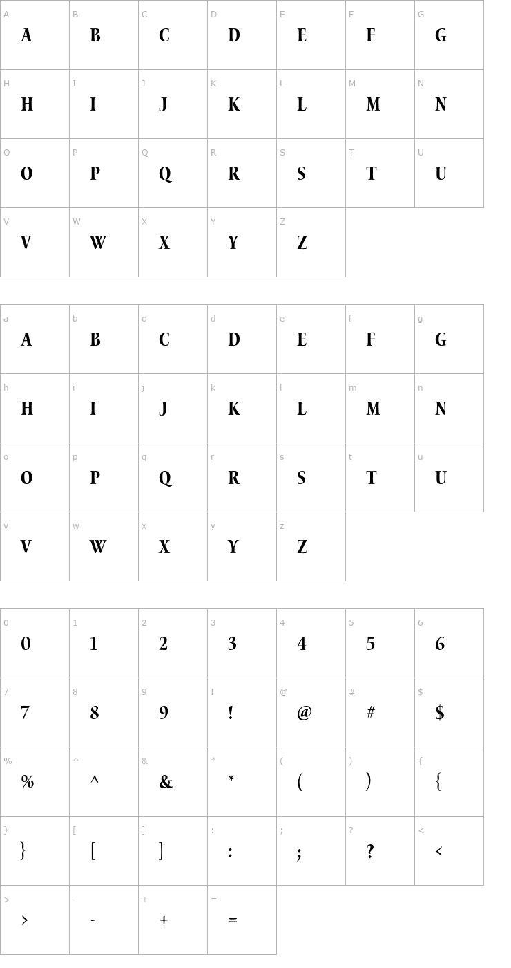 Character Map WatersTitlingPro-BdCn Font