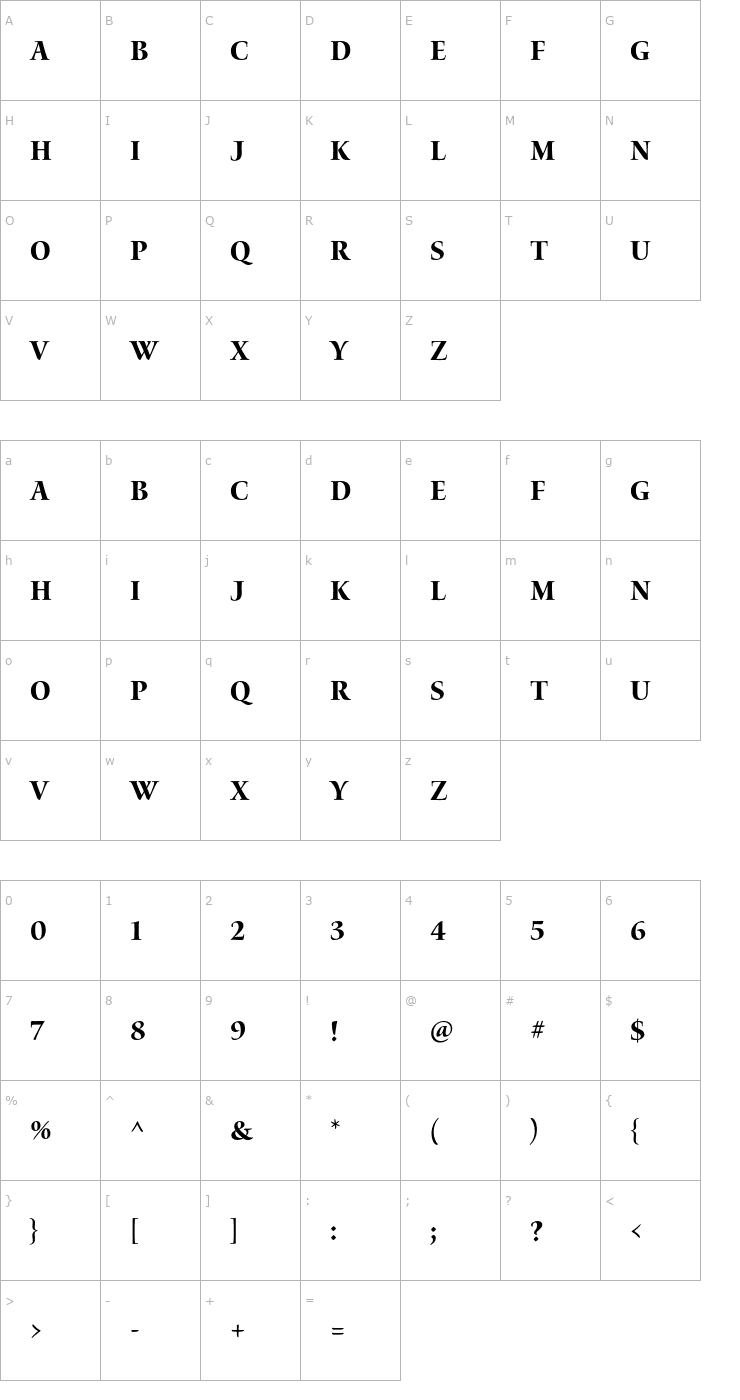 Character Map WatersTitlingPro-BdScn Font