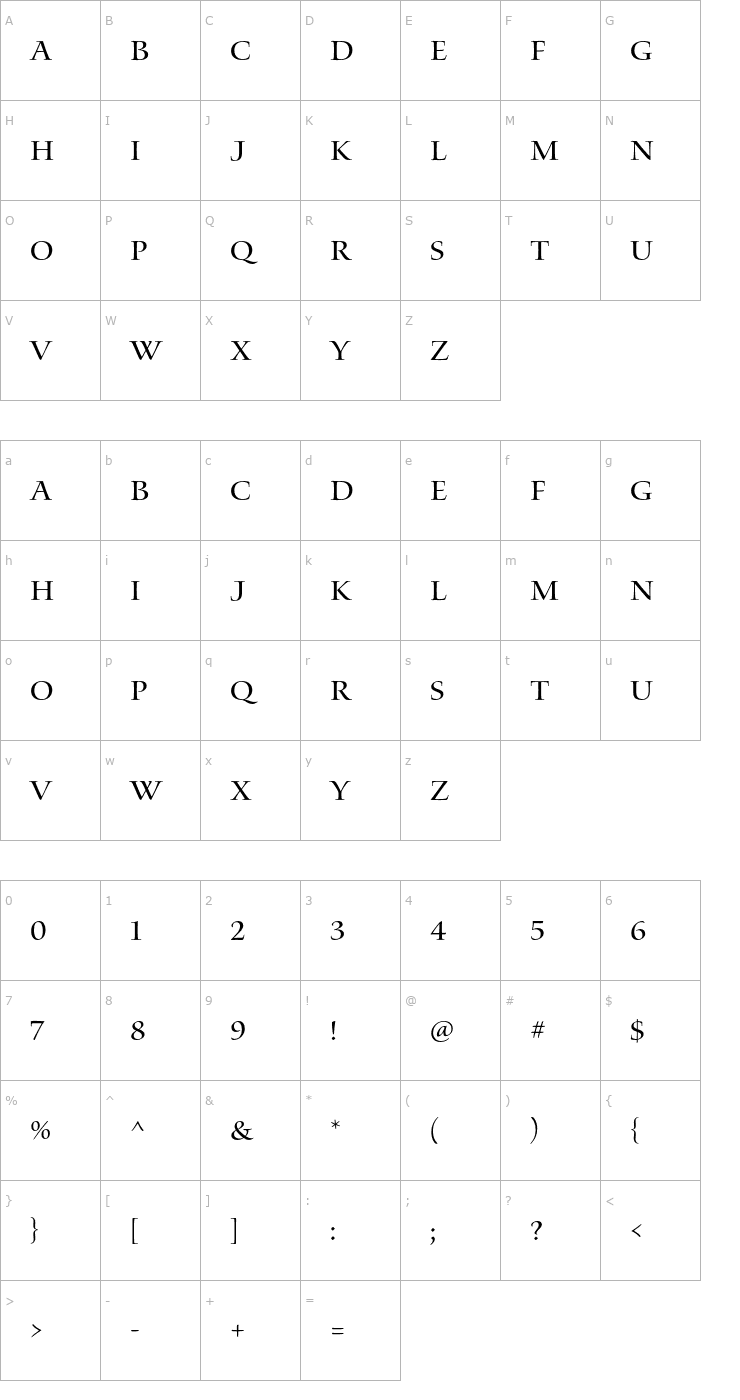 Character Map WatersTitlingPro-Rg Font