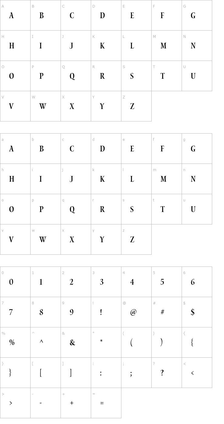 Character Map WatersTitlingPro-SbCn Font