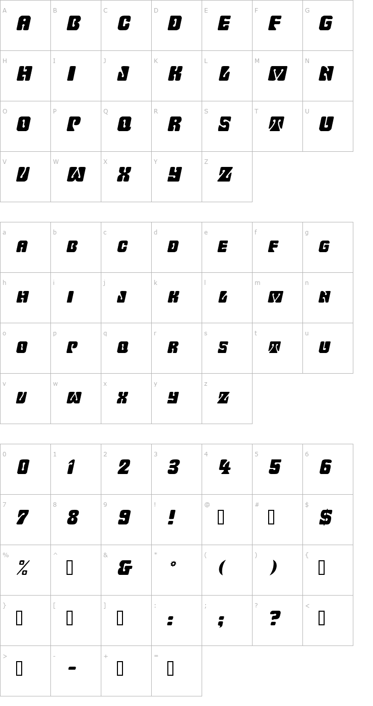 Character Map WavyOrnamental Oblique Font