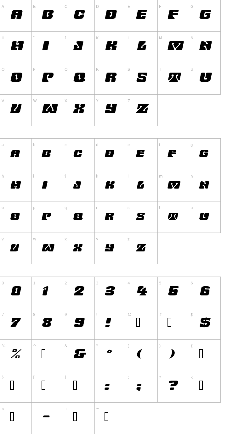 Character Map WavyOrnamentalExtended Oblique Font
