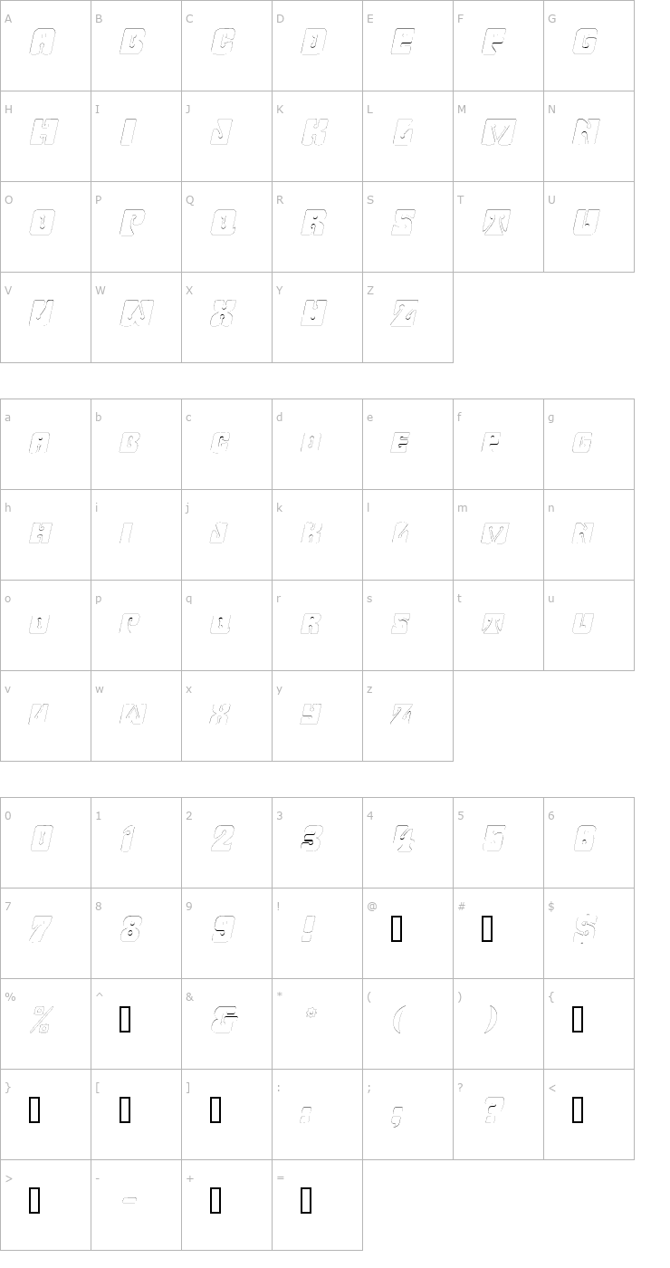 Character Map WavyOrnamentalOutline Oblique Font