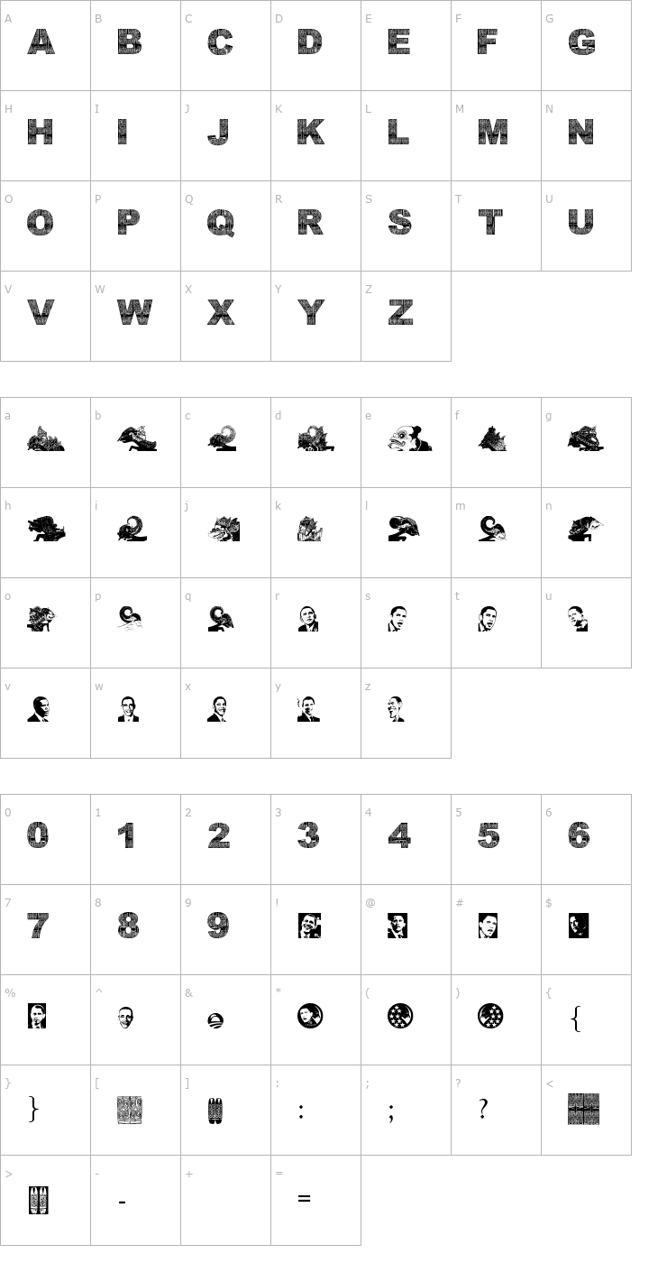 Character Map Wayang Obama Font