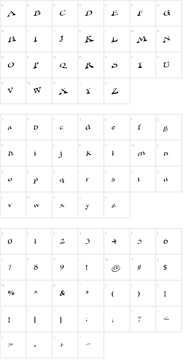 Character Map WayOuttaThere Font