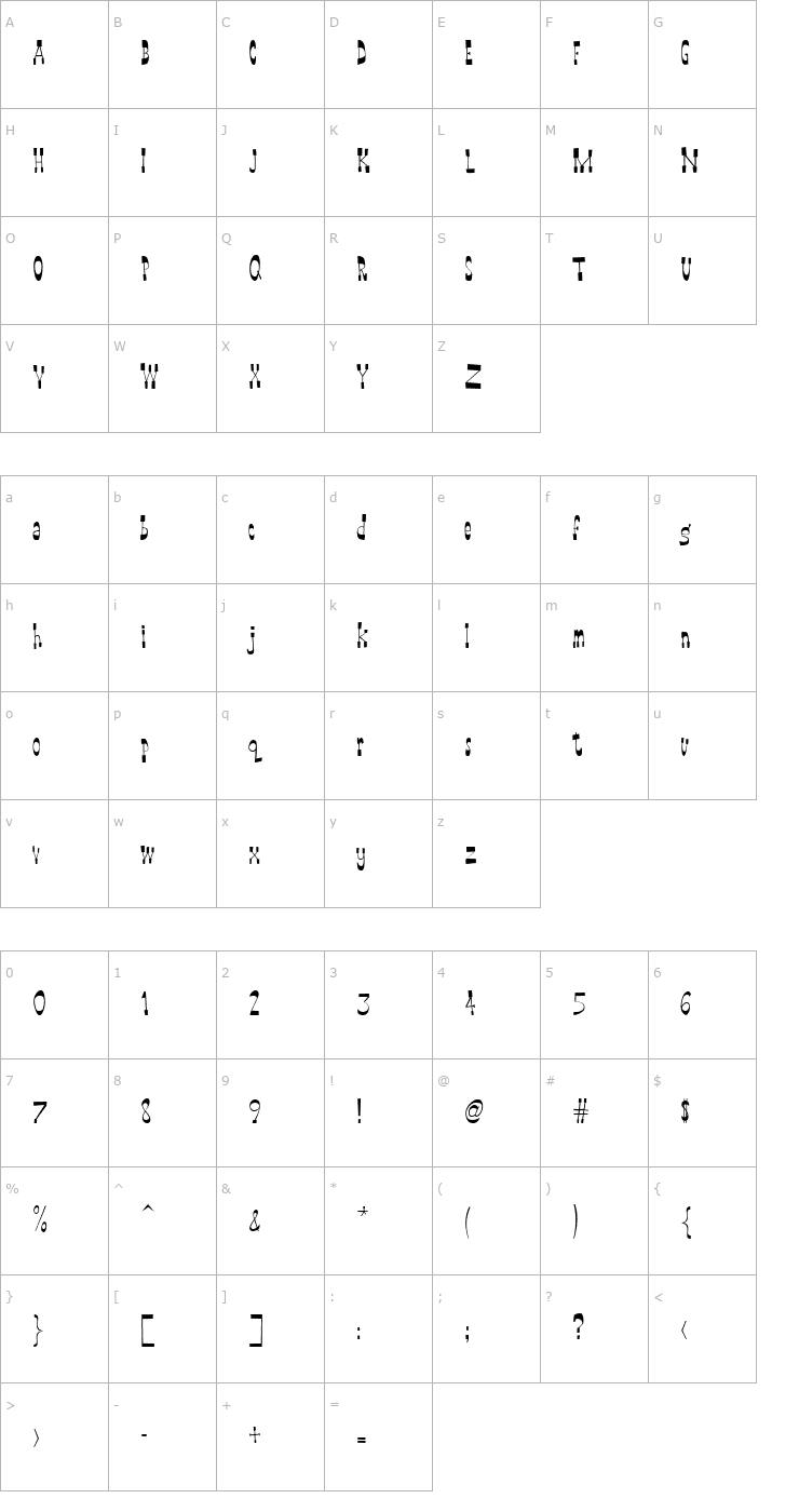 Character Map WayOutWest Slim Font