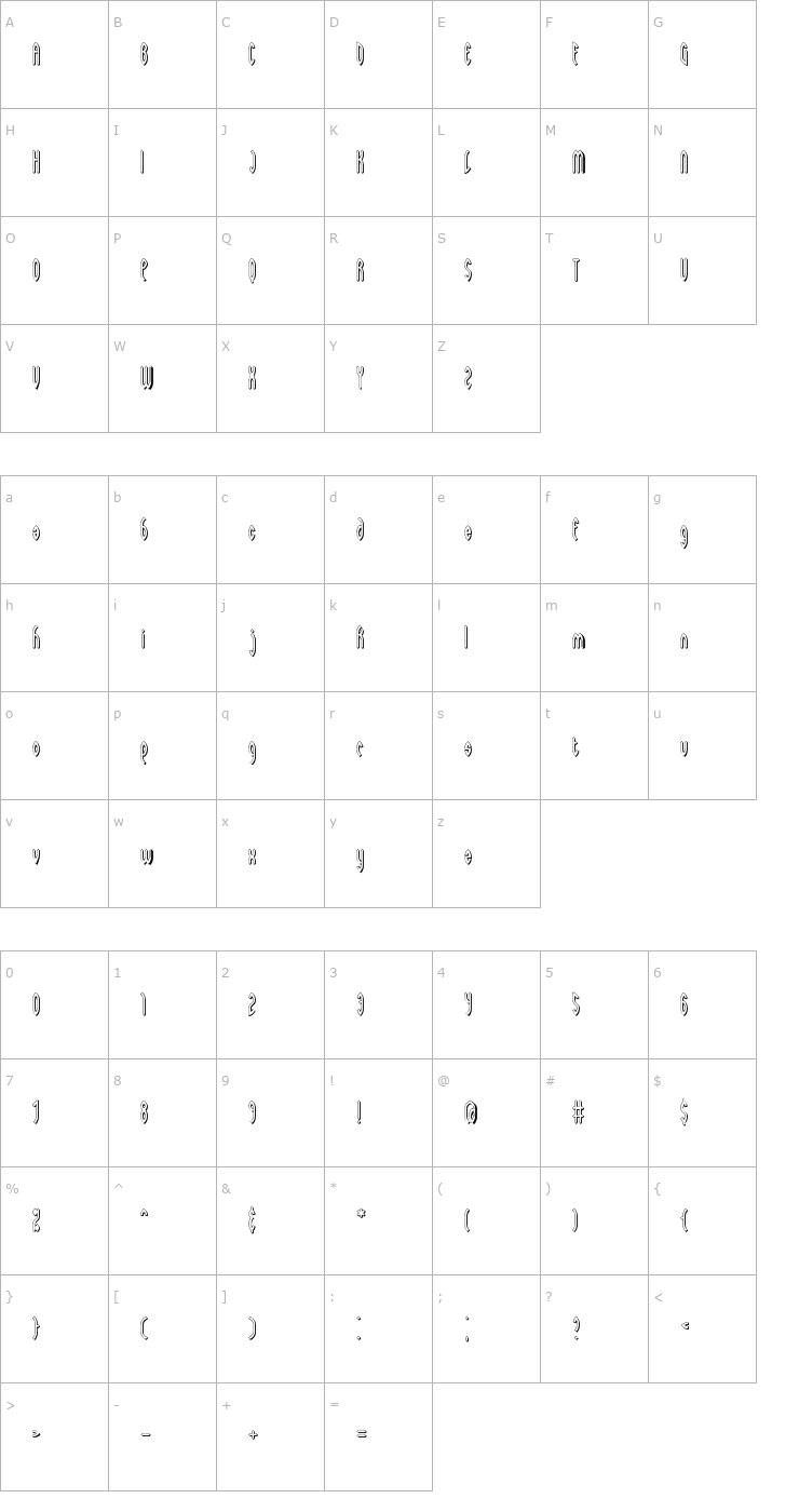 Character Map Wayward Shadow BRK Font