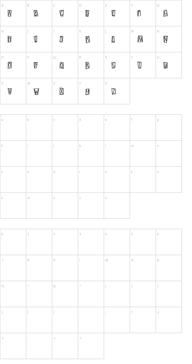 Character Map Wazoo BoxedCaps Font