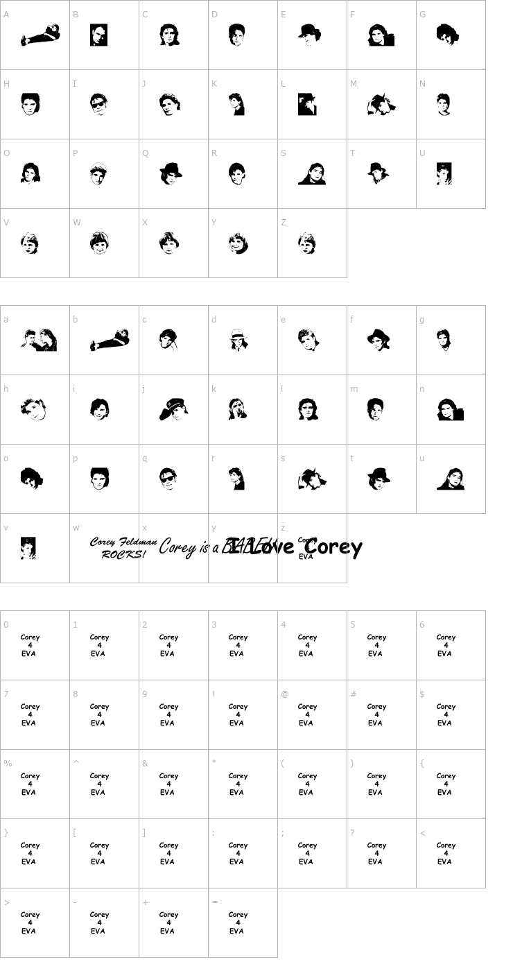 Character Map We Love Corey Font