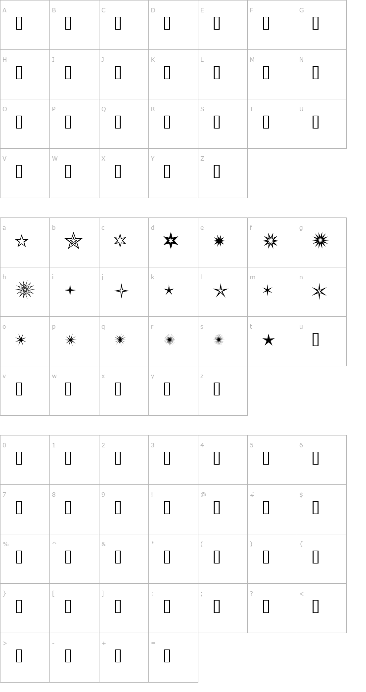 Character Map WE_Starcrazy1 Font
