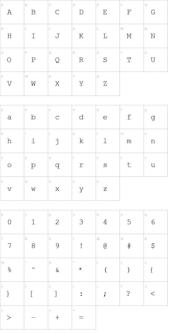 Character Map Web Hebrew Monospace Font