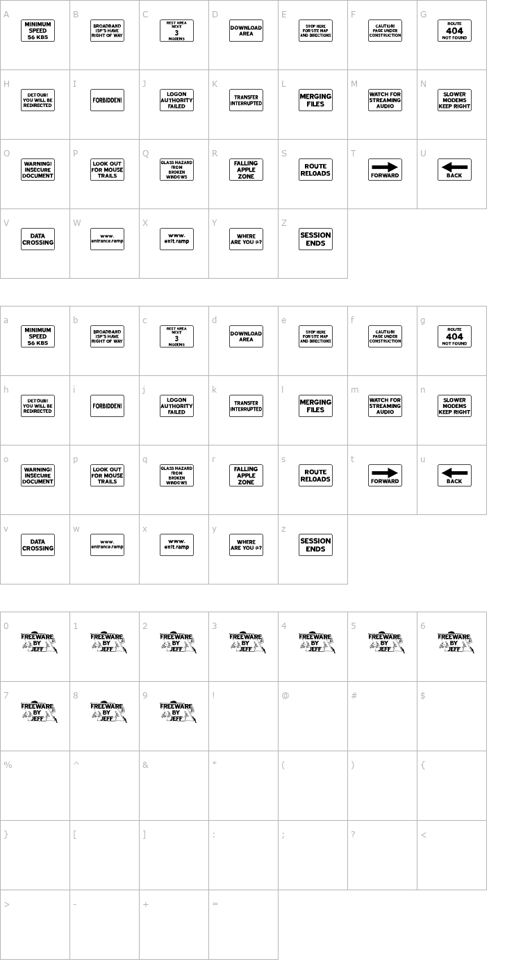 Character Map Web Road Signs JL Font