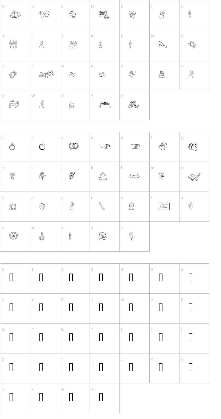 Character Map Wedding Wishes BV Font