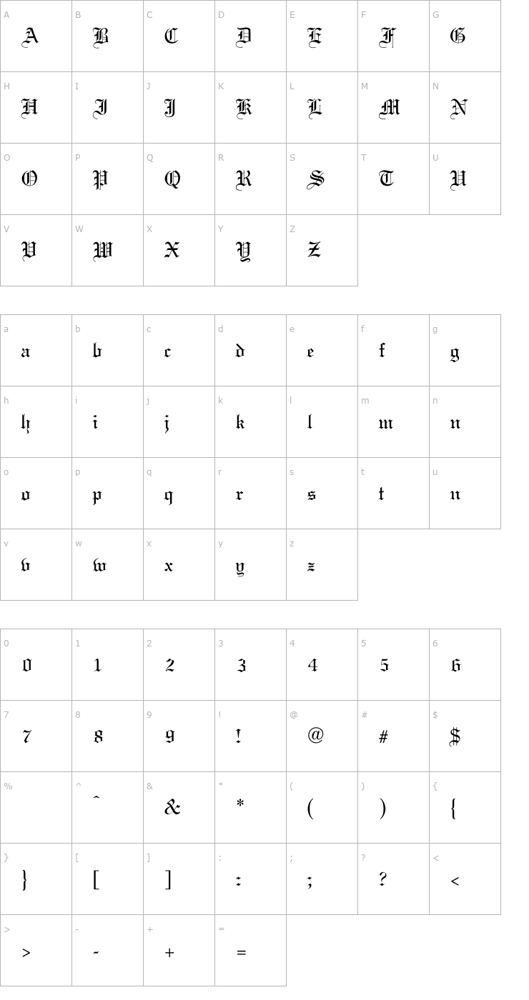 Character Map WeddingText-Regular Font