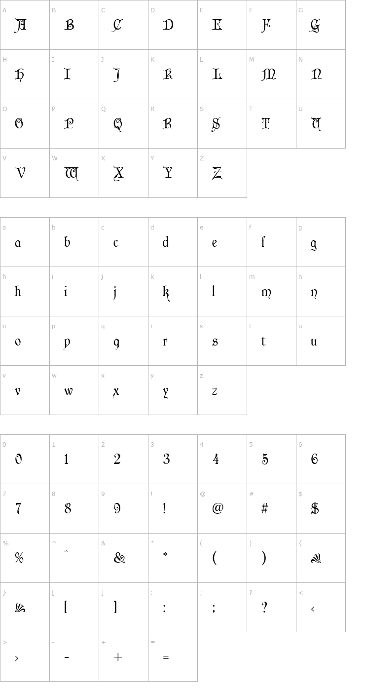 Character Map Wedlock Normal Font