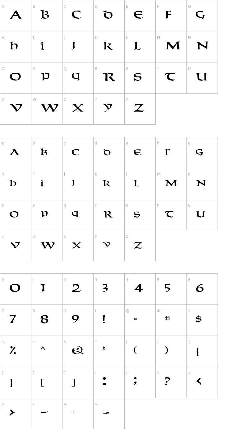 Character Map Weekender Regular ttnorm Font