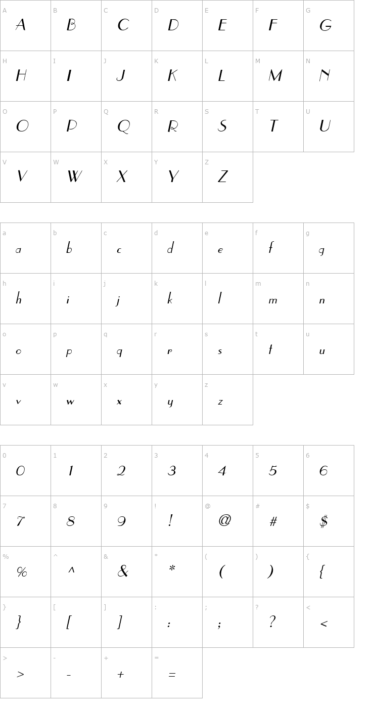 Character Map WeekendInParis Italic Font