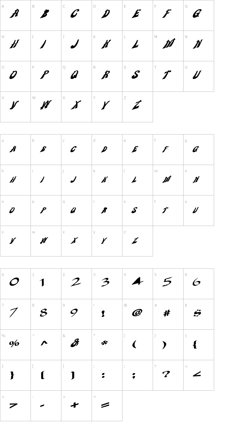 Character Map WeighAnchorFont68 Bold Font