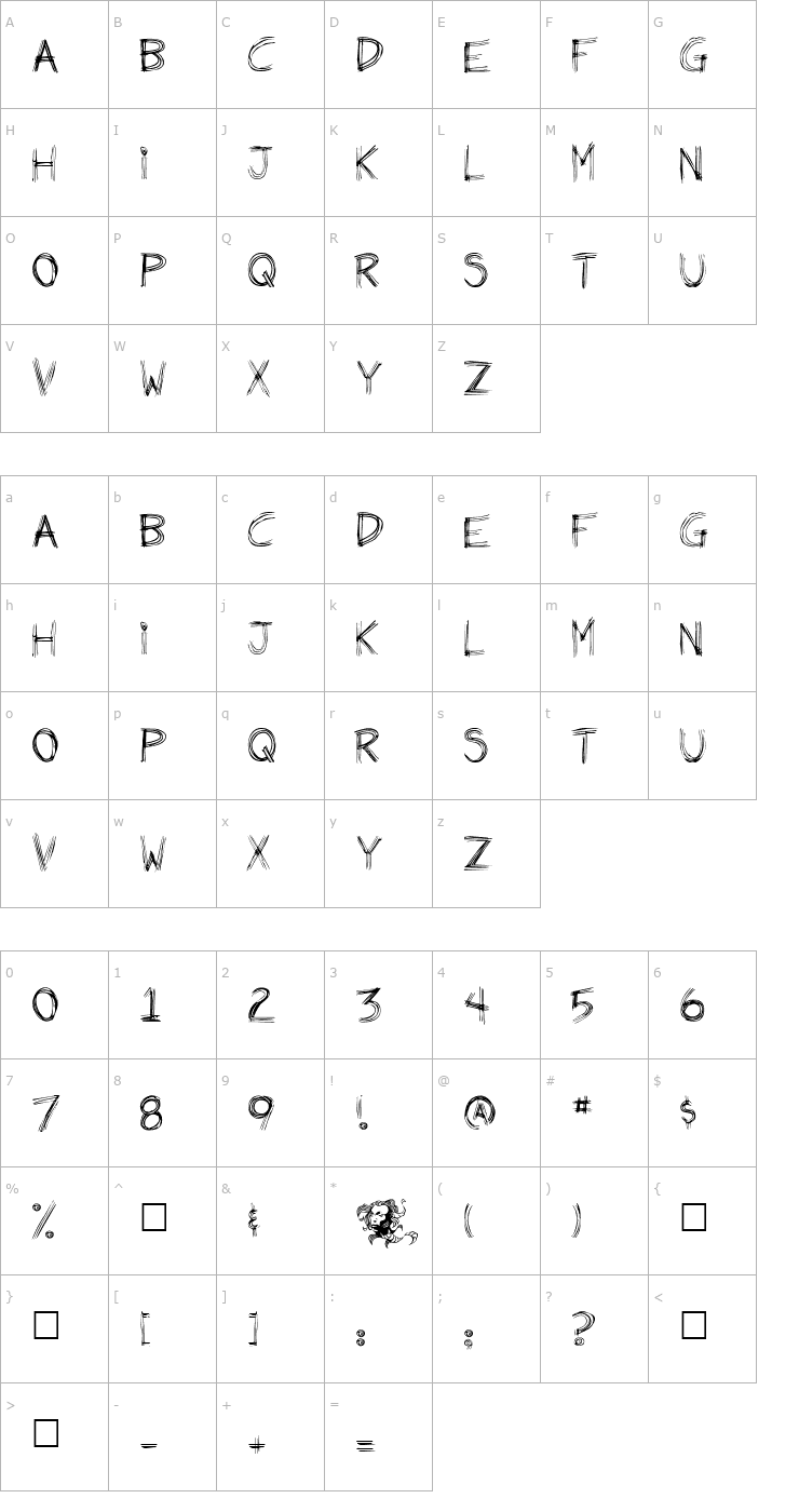 Character Map Weirdo Font