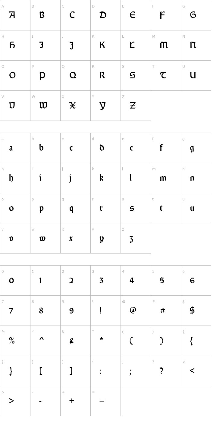 Character Map Weiss Rundgotisch Font