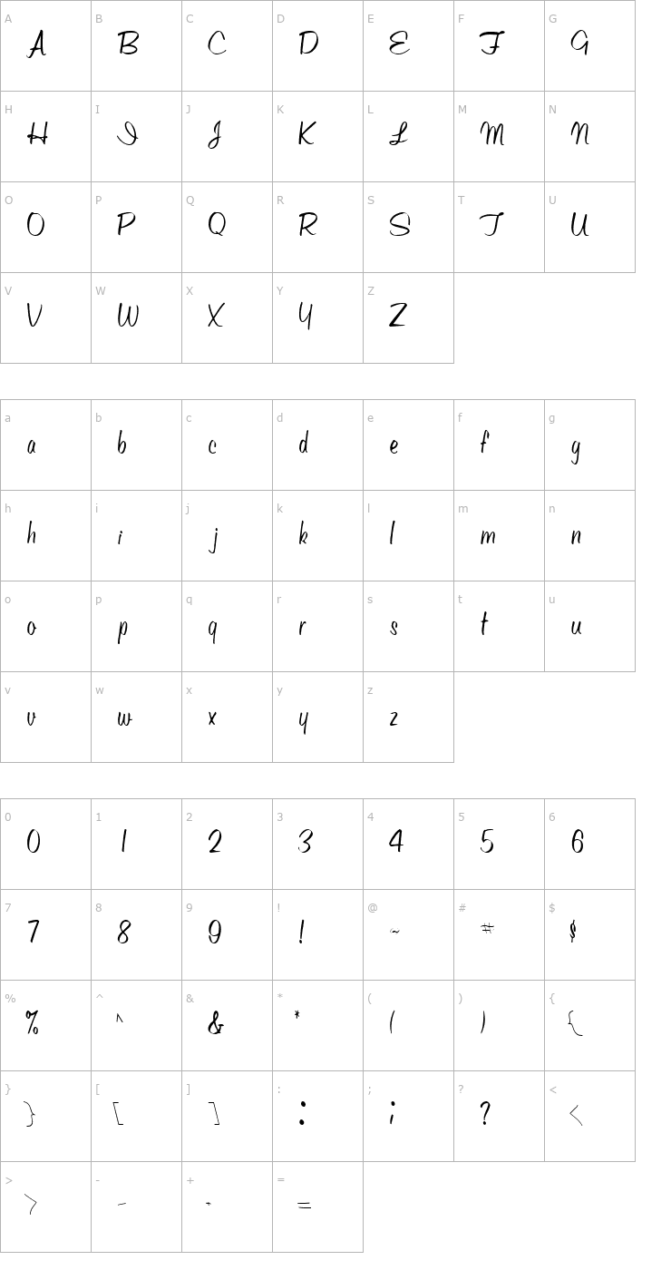 Character Map WellOiled Regular ttcon Font
