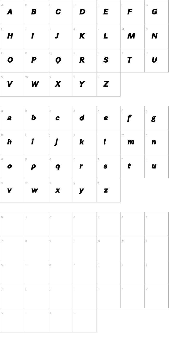 Character Map WendelinFettKursiv Font