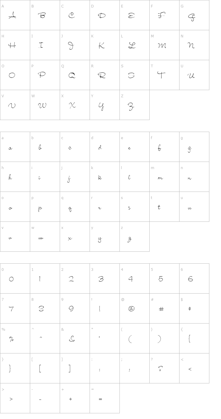 Character Map Wendy LP Light Font