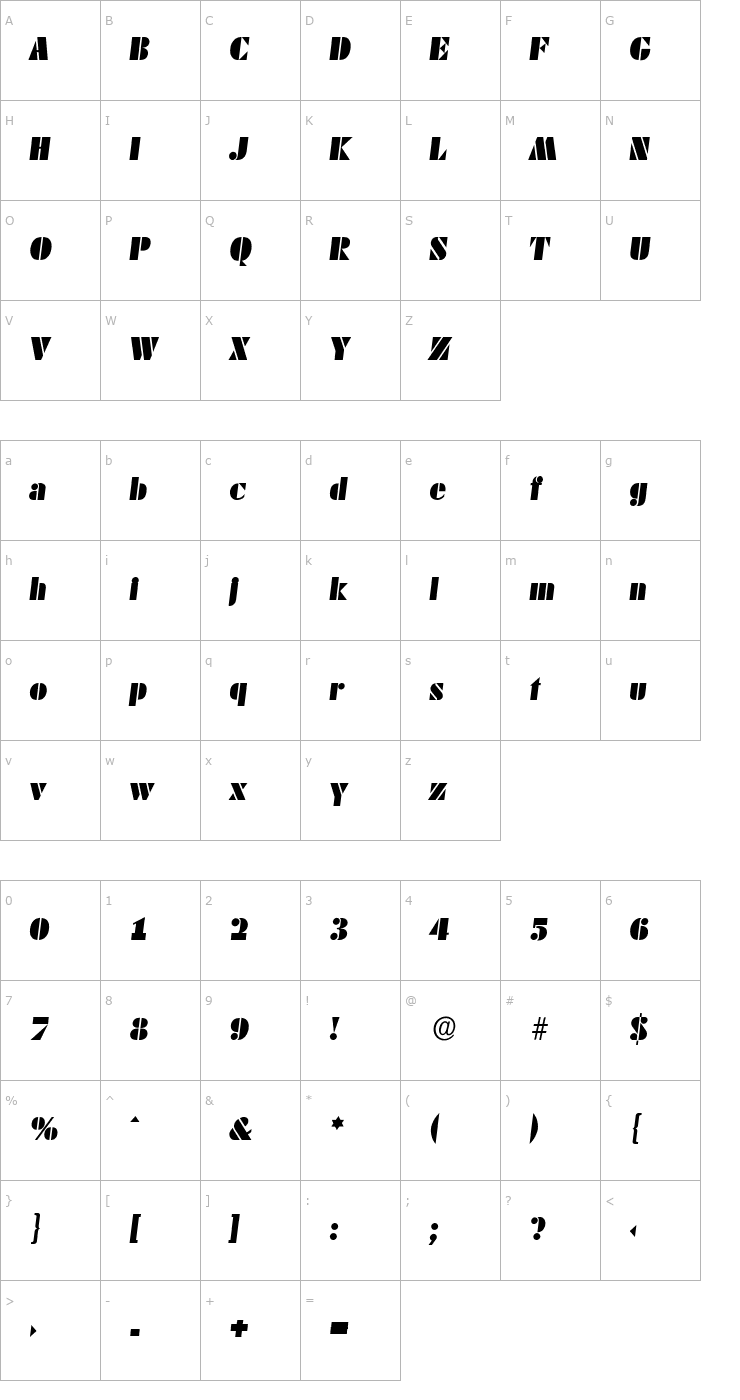 Character Map WendyBecker Italic Font