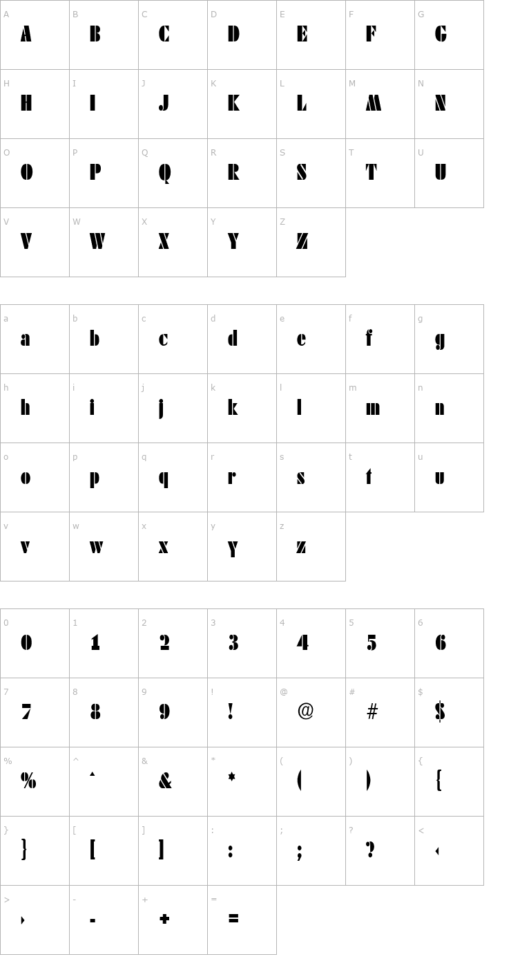 Character Map WendyBeckerCond Font