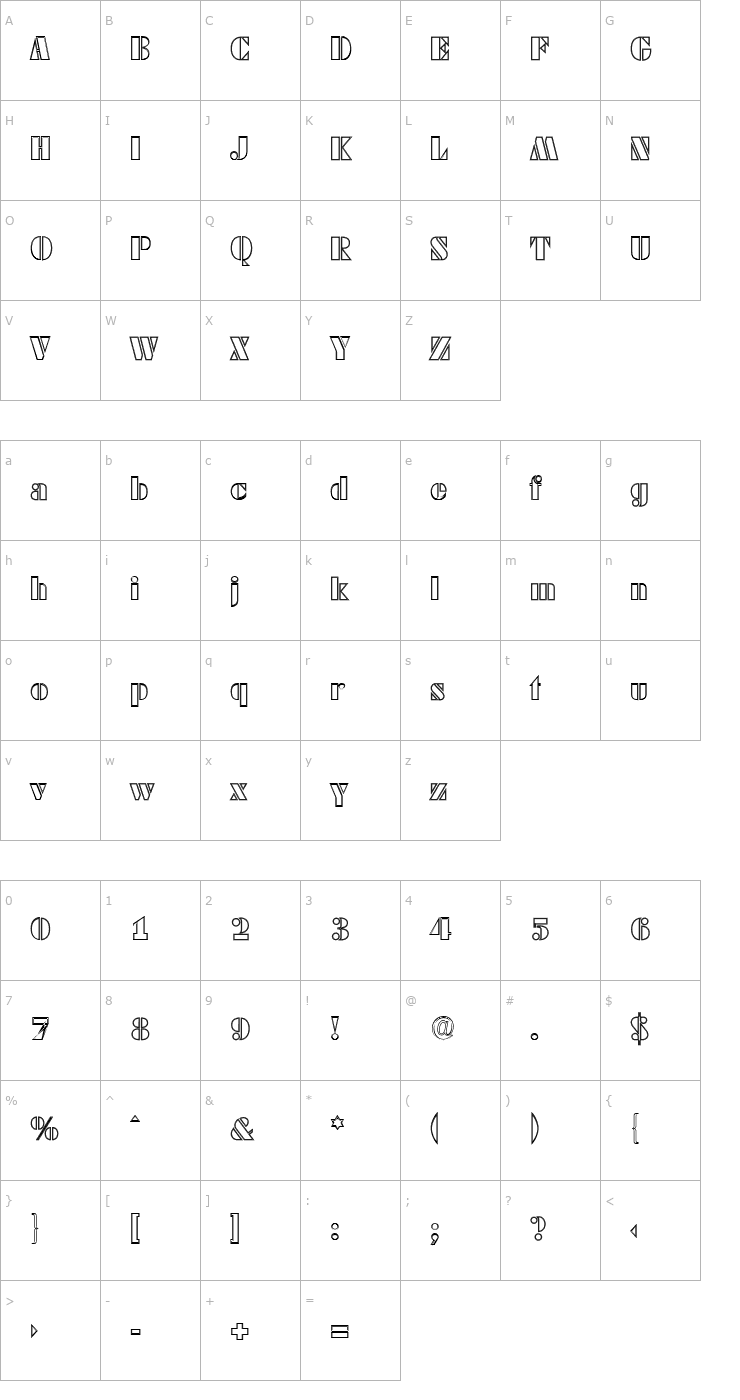 Character Map WendyBeckerOpenOutline-Regular Font