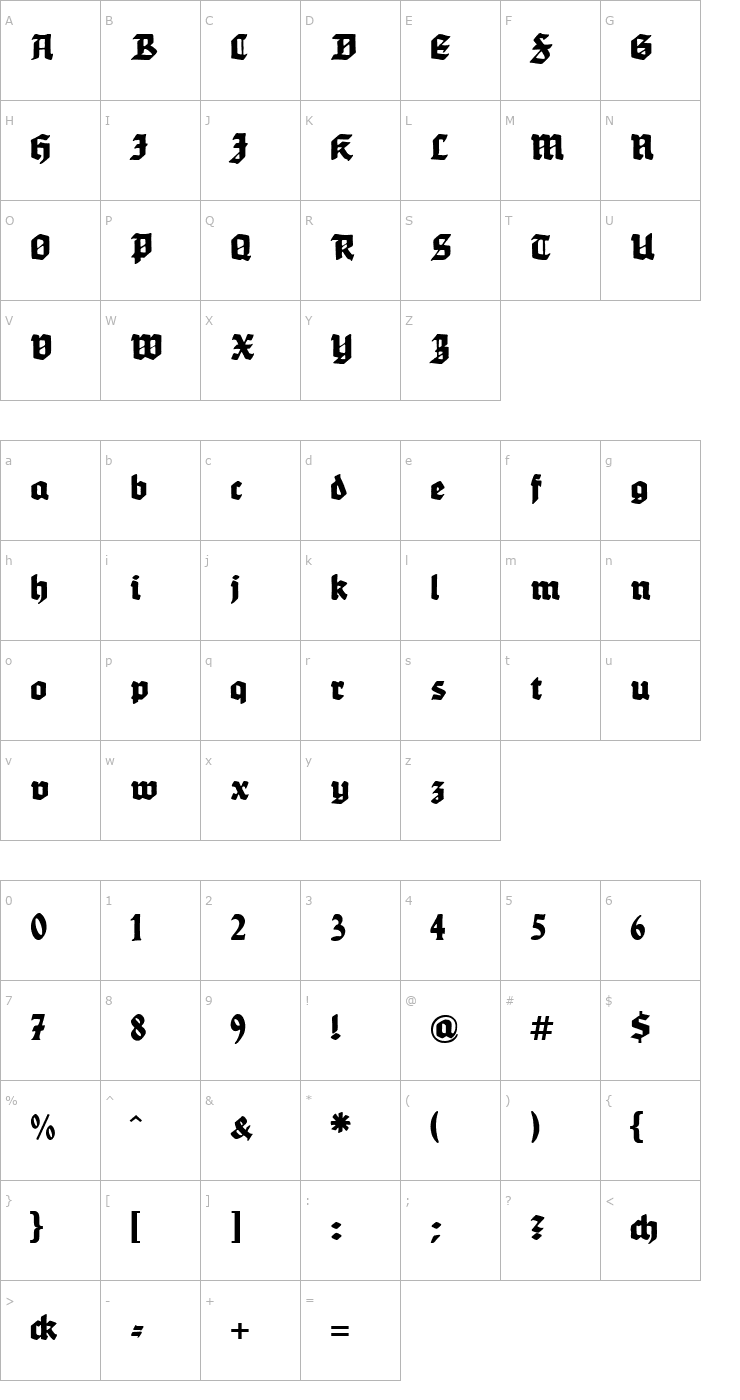 Character Map Werbedeutsch Heavy Font