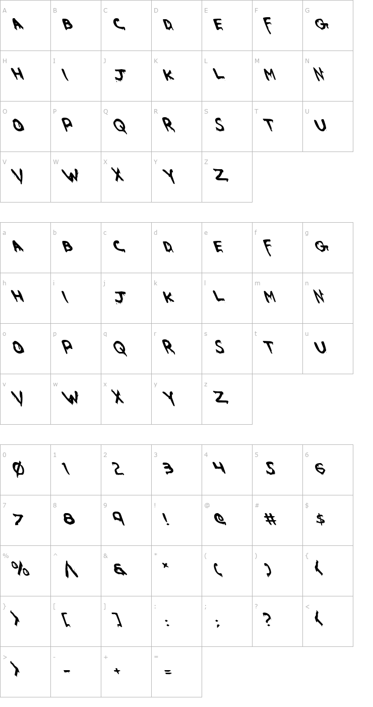 Character Map Were-Beast Leftalic Font