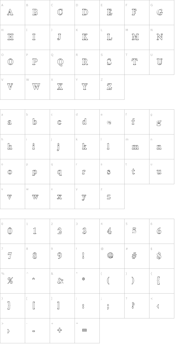 Character Map WesleyBeckerOutline-ExtraBold-Regular Font