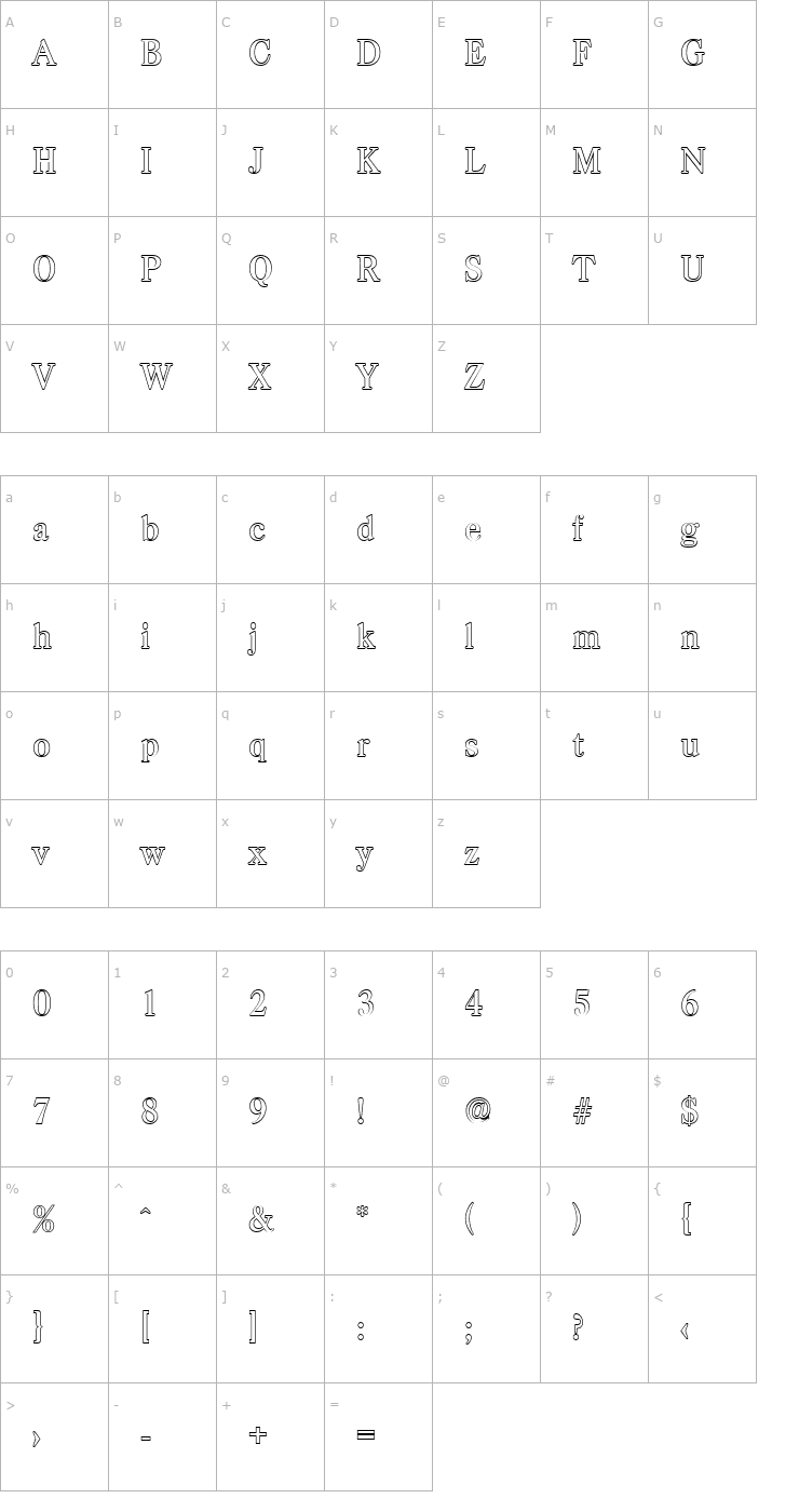 Character Map WesleyBeckerOutline-Medium-Regular Font