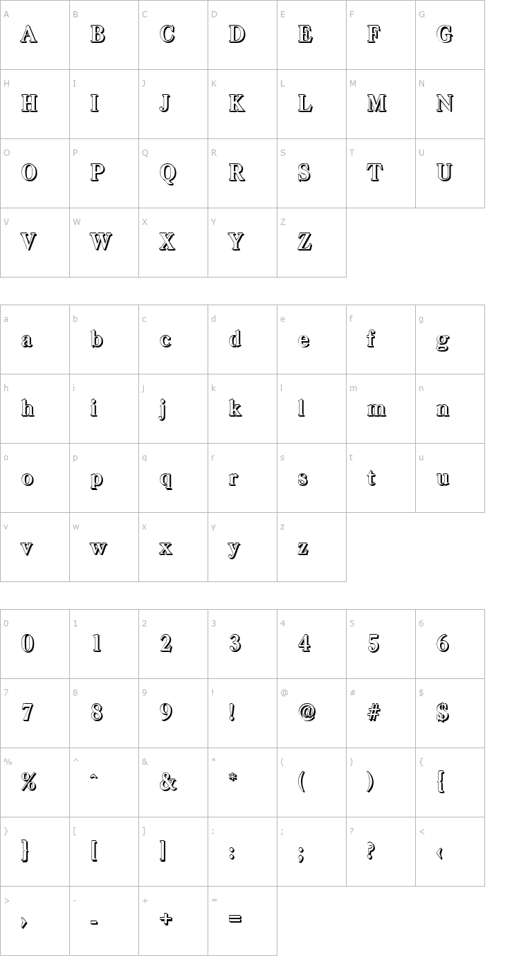 Character Map WesleyBeckerShadow-Bold Font