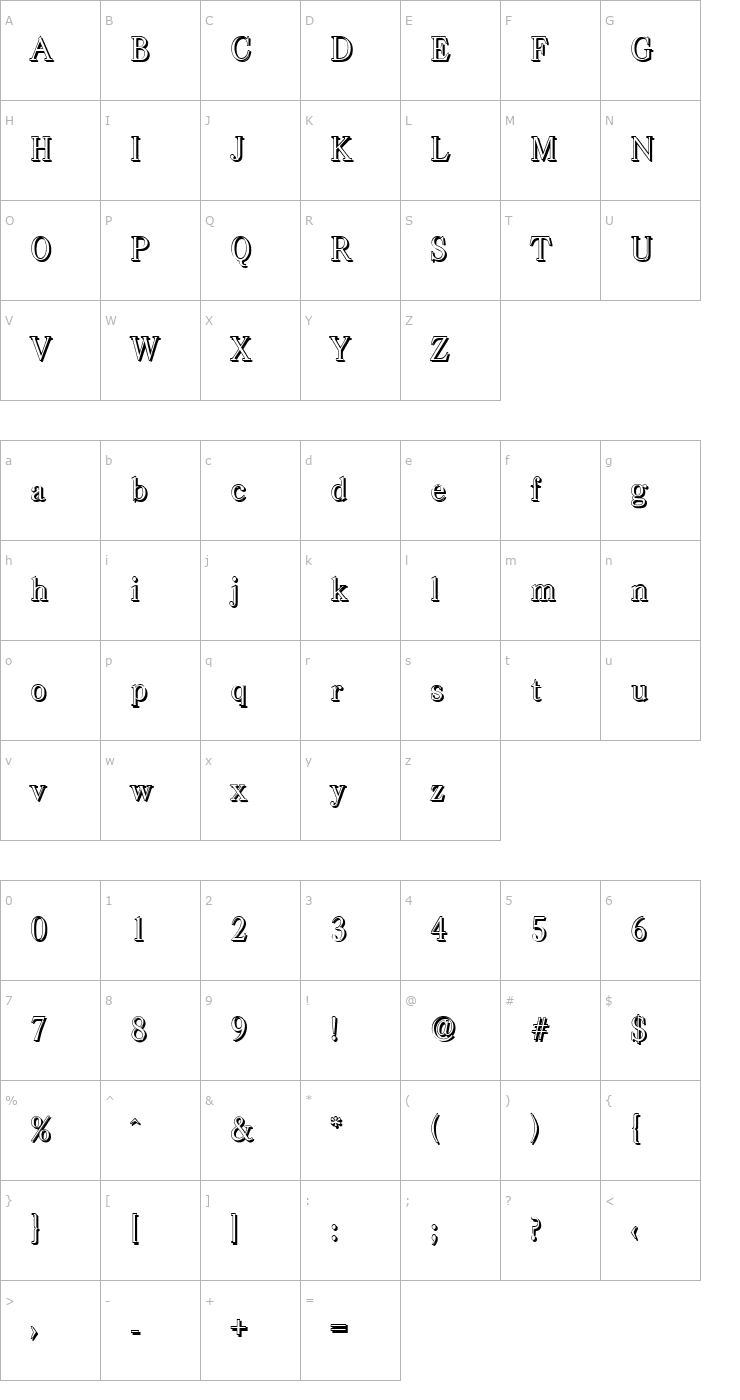 Character Map WesleyBeckerShadow-Light-Regular Font