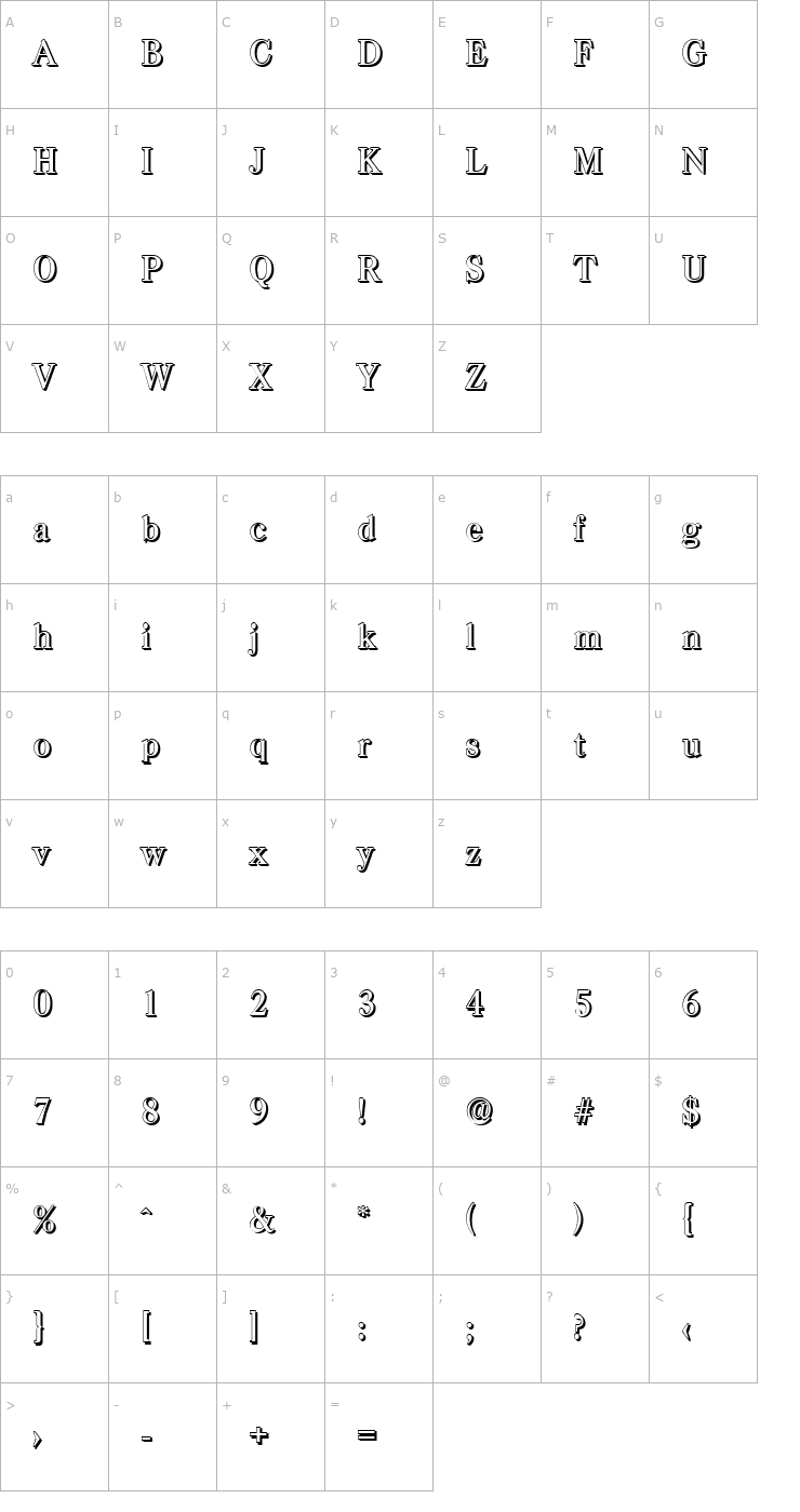 Character Map WesleyBeckerShadow-Medium-Regular Font