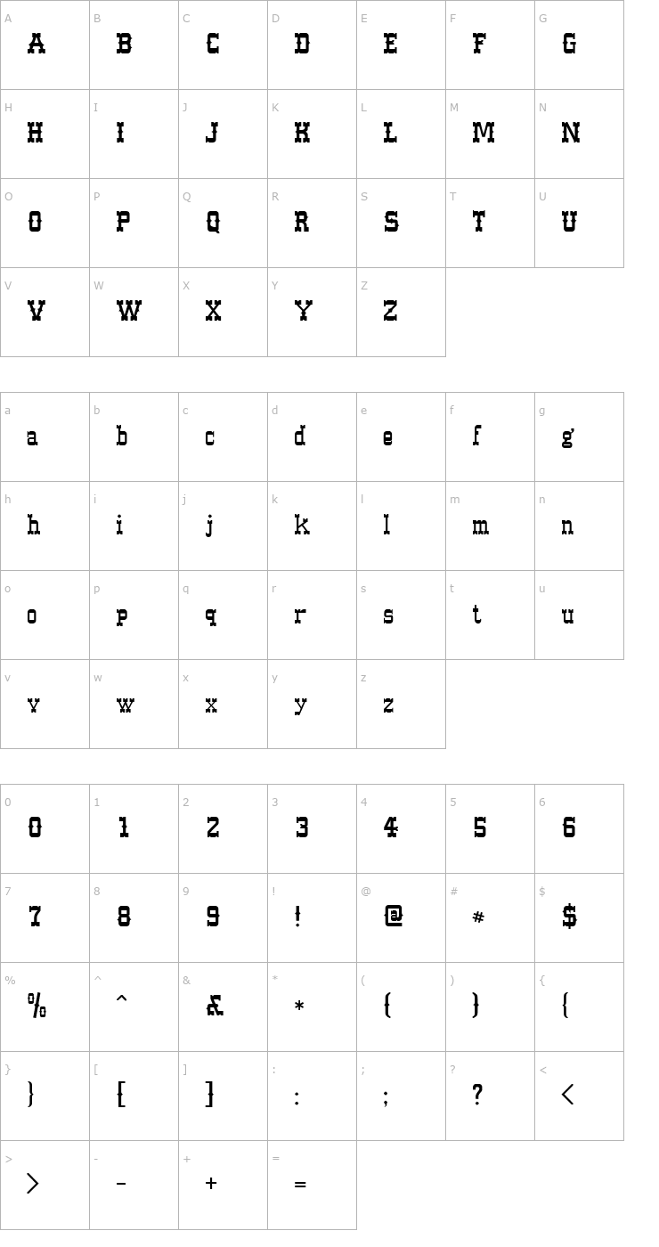 Character Map Western Regular001.001 Font