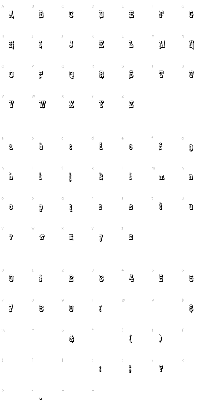Character Map WesternShadow Font