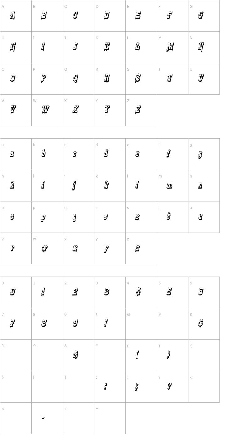 Character Map WesternShadow Italic Font