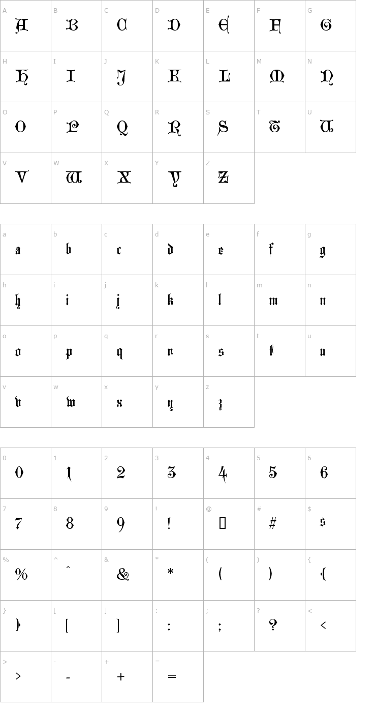 Character Map Westminster Gotisch Font