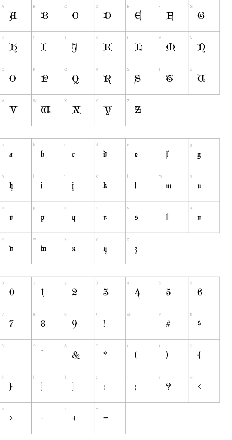 Character Map WestminsterGothic-Regular Font