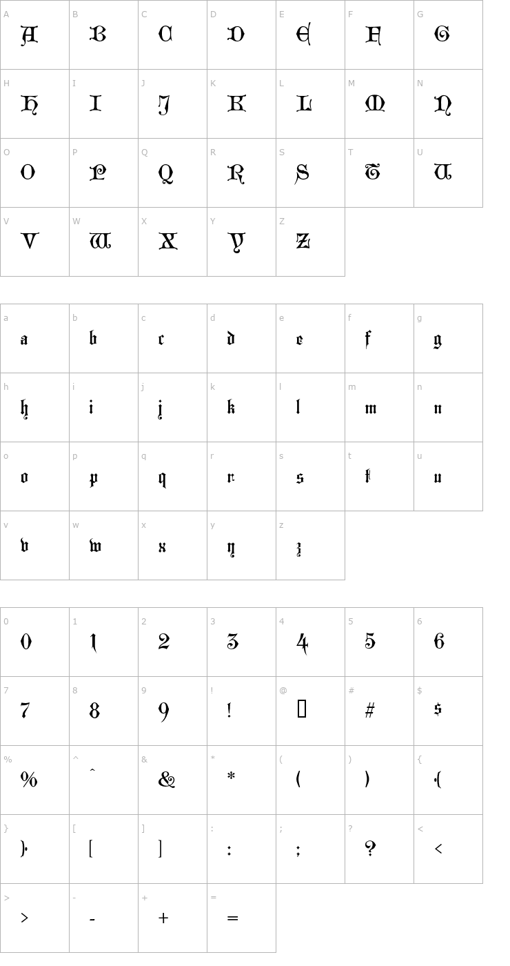 Character Map WestminsterGotisch Font